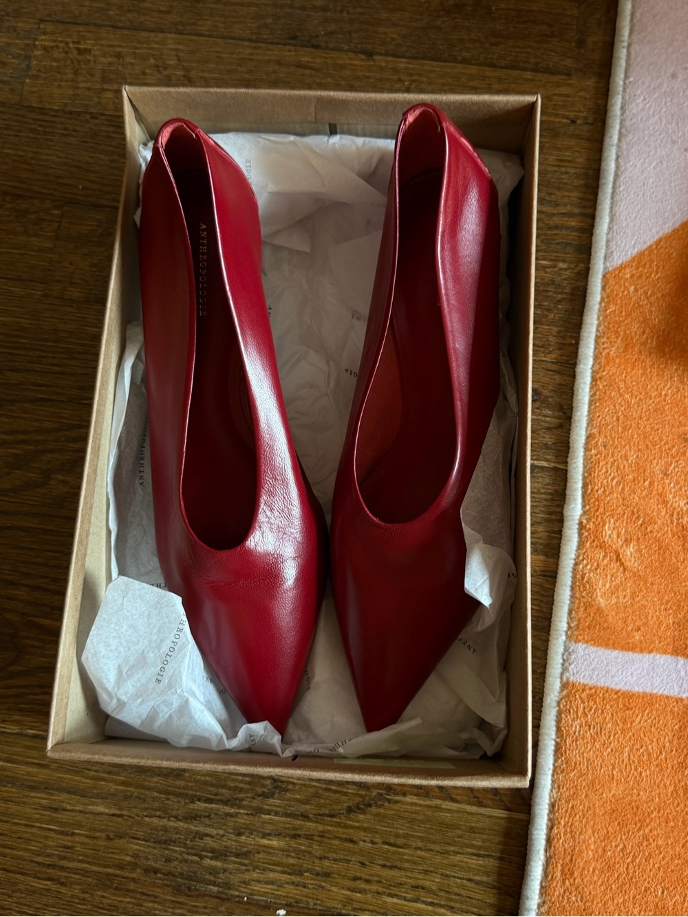 Anthropologie Red Leather Pointed-Toe Pumps